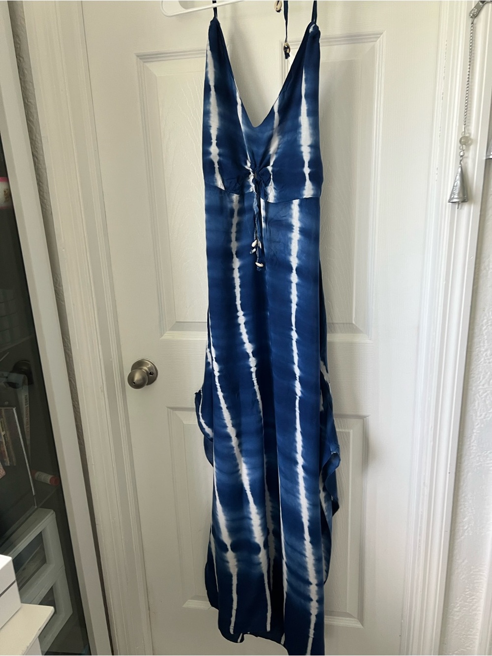 Blue & White Tie-Dye V-Neck Maxi dress